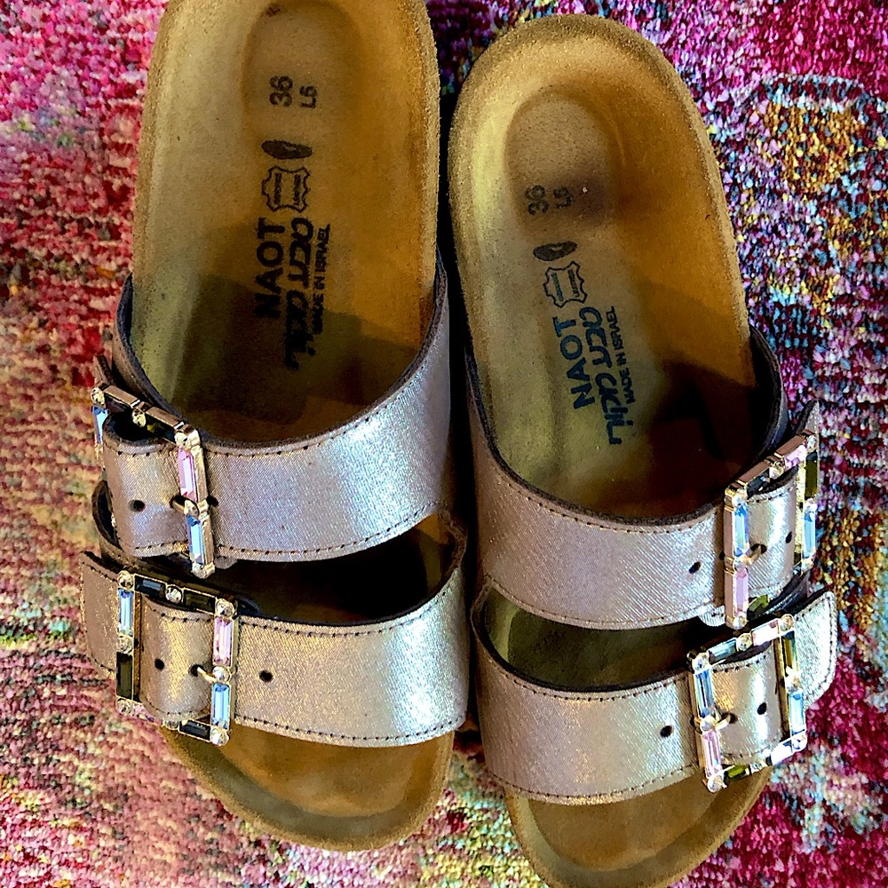 NAOT size 36 platform comfort bed sandals with princess cut rhinestones.Stunning